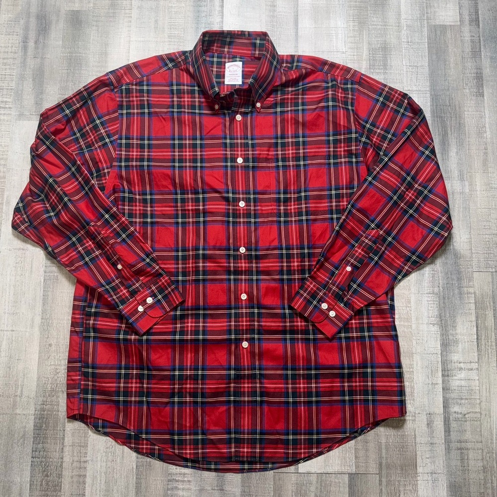 Brooks Brothers Shirt Men's L Madison Red Plaid Button Down 100% Supima Cotton